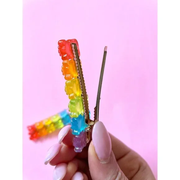 Gummy Bear Hair Clip Candy Rainbow Colour Hair Barrette For Girls - Picture 6 of 9